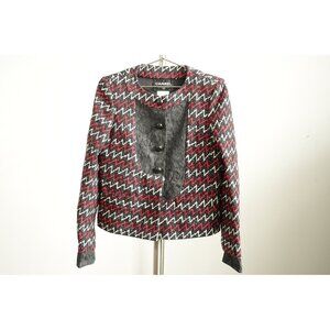 Chanel Zigzag Tweed Lace Panel Collarless Jacket Size 38